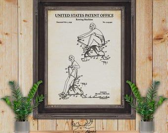 Rowing Machine Patent Print - Home Gym Poster - 1939 Fitness Equipment Invention - Gym Wall Decor - Fitness Enthusiast Gift - Exercise Art