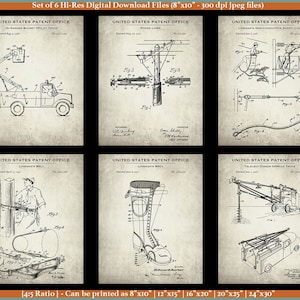 Lineman Set of 6 PRINTABLE Patent Prints - Digital Lineworker Posters - Lineman Inventions - Journeyman Gift - Telecom Wall Decor