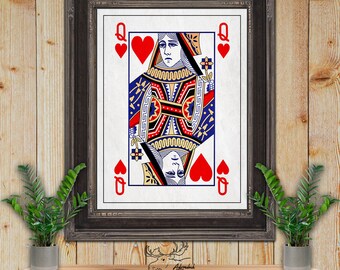 Queen of Hearts Fine Art Poker Print - Playing Card Poster - Poker Player Gift - Casino Wall Decor - Game Room Wall Art - Card Player Gift