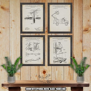 Lineman Patent Print Set of 4 - Vintage Lineman Poster Set - Lineman Inventions - Utility Company Decor - Lineman Gift - Journeyman Gift