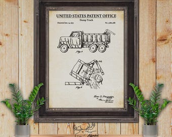Dump Truck Patent Print - 1975 Dump Truck Invention - Dump Truck Poster - Construction Equipment Decor - Heavy Equipment Operator Gift