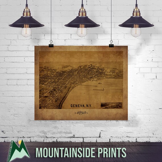 Geneva New York Map Print Panoramic Map Print Vintage City Etsy