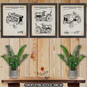 Garden Tractor Patent Print Set of 3 - Rustic Riding Mower Posters - Vintage Lawn Tractor Inventions - Farmer Gift - Farmhouse Wall Decor