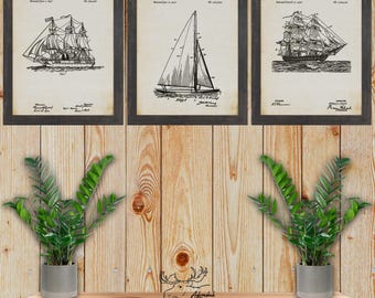 Sailboat Patent Print Set of 3 - Nautical Posters - Sailing Inventions - Sailing Enthusiast Gift - Nautical Wall Hangings - Lake House Decor