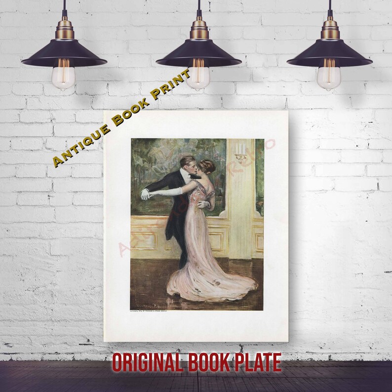 Victorian Art Print 1910 Color Lithograph The Last Waltz Together Antique Book Print by Clarence Underwood Original Book Plate