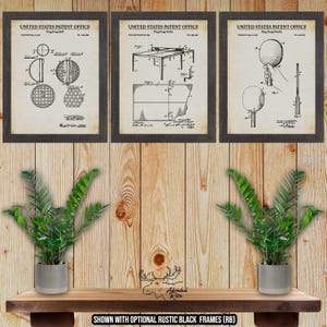 Ping Pong Patent Print Set of 3 - Table Tennis Inventions - Ping Pong Player Gift Set - Game Room Wall Art - Ping Pong Posters