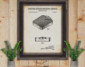 Impresión de patente de báscula de baño - Póster de báscula de baño vintage - Invención del baño de 1938 - Decoración de pared de baño retro - Arte de pared para baño