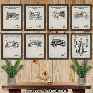 Tractor Patent Print Set of 8 - Rustic Tractor Posters - Vintage Tractor Inventions - Tractor Enthusiast Gift - Farmhouse Wall Decor