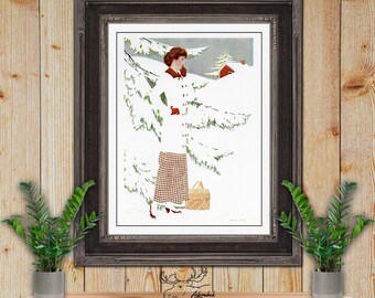 Coles Phillips Fadeaway Girl Art Print - Picnic In The Snow Art Deco Romance Illustration - Vintage Fashion Wall Art - Glamour Girl Poster