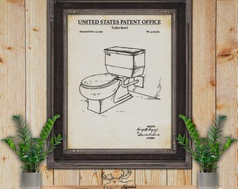 Op de afbeelding: Een zwart-witte lijntekening van een toiletpot patent. Het patent is getiteld "Toilet Bowl" en het patentnummer is 4,175,195. Het patent werd uitgegeven op 22 november 1979.