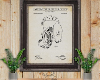 Impresión de patente de casco de fútbol americano - Póster de fútbol americano - Invención del fútbol americano de 1927 - Decoración de pared de fútbol americano - Regalo para aficionados al fútbol americano - Ilustración de fútbol americano