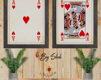 Ace and King of Hearts Playing Card Fine Art Prints - Big Slick Poker Card Posters - Black Jack Print - Poker Player Gift - Card Player Gift