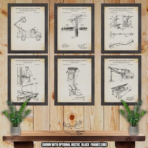 Lineman Patent Print Set of 6 - Retro Lineman Poster Set - Lineman Inventions - Utility Company Decor - Lineman Gift Idea