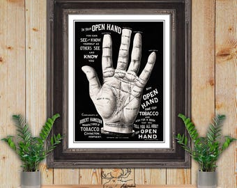 Palmistry Art Print - Open Hand Palm Reading Illustration - Psychic Wall Art - Divination Poster - Spiritualist Gift - Fortune Telling