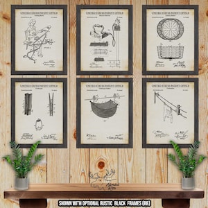 Laundry Room Patent Print Set of 6 - Laundry Room Inventions - Rustic Laundry Decor - Washroom Wall Decor - Vintage Laundry Room Wall Art