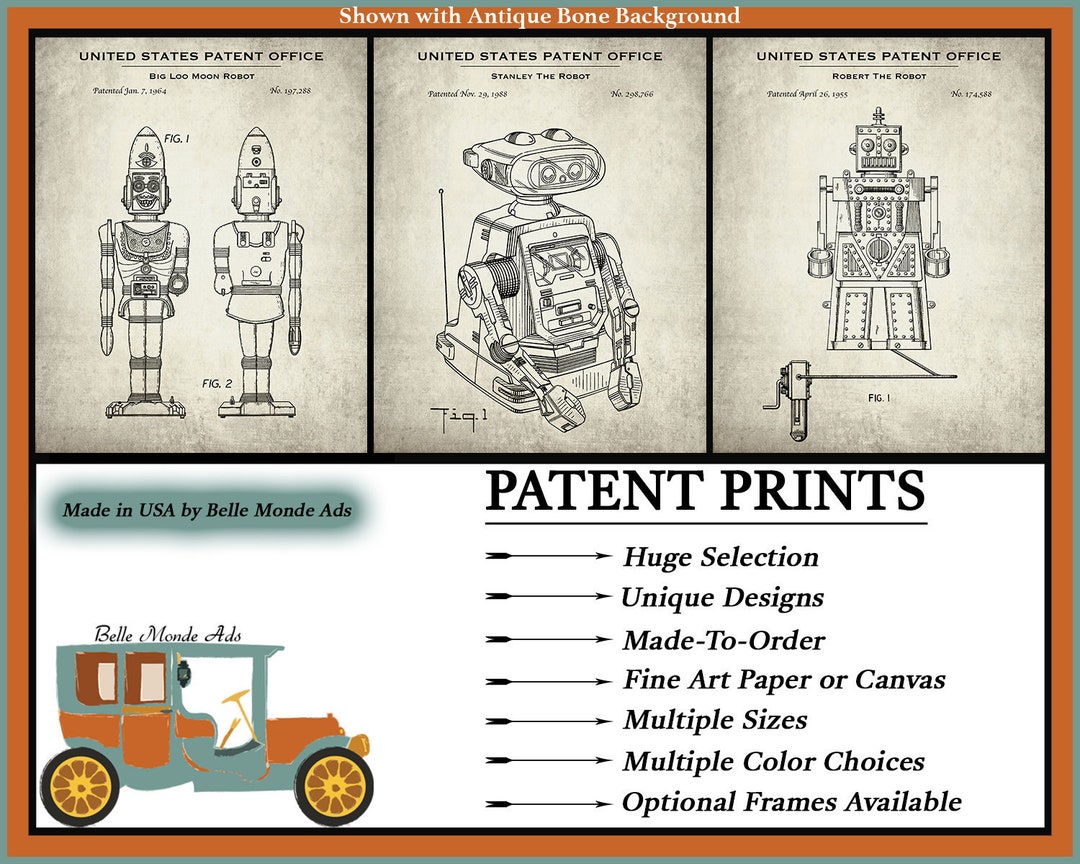 Robot Patent Print Set of 3 Robot Posters Toy Inventions Robot Patent ...