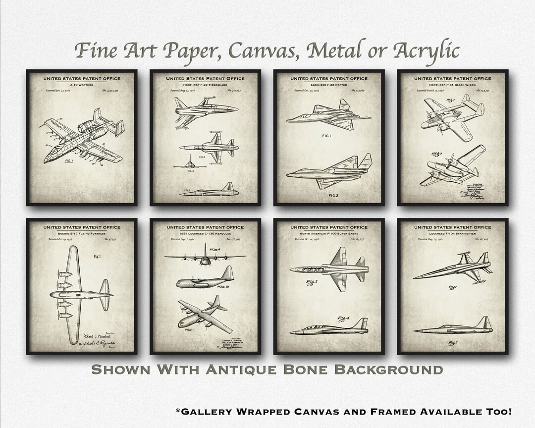 Military Aircraft Set of 8 Patent Art Prints Fighter Aircraft Poster ...