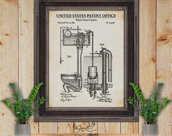 Water Closet Cistern Patent Print - Vintage Toilet Poster - 1898 Bathroom Invention - Restroom Wall Art - Vintage Washroom Wall Decor