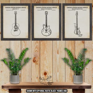 Guitar Patent Print Set of 3 - Retro Guitar Posters - Guitar Inventions - Guitarist Gift - Music Studio Decor - Guitar Teacher Gift