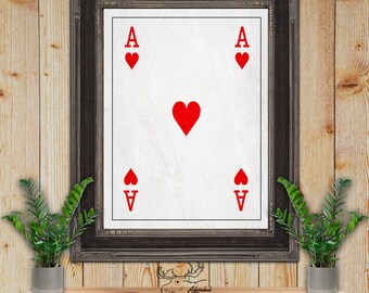 Ace of Hearts Playing Card Fine Art Print - Playing Card Poster - Poker Player Gift - Casino Wall Art - Game Room Decor - Card Player Gift