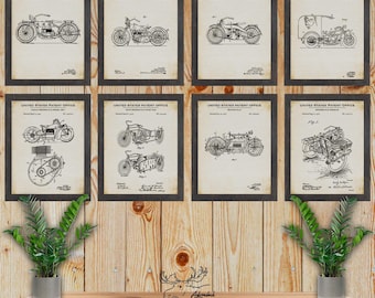 Motorcycle Patent Print Set of 8 - Motorcycle Posters - Motorcycle Inventions - Biker Gift - Motorcycle Wall Art - Motorcycle Wall Decor