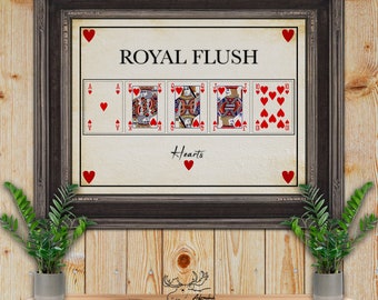 Hearts Royal Flush Poker Hand Art Print - Playing Card Posters - Poker Player Gift - Retro Poker Art - Game Room Decor - Card Player Gift