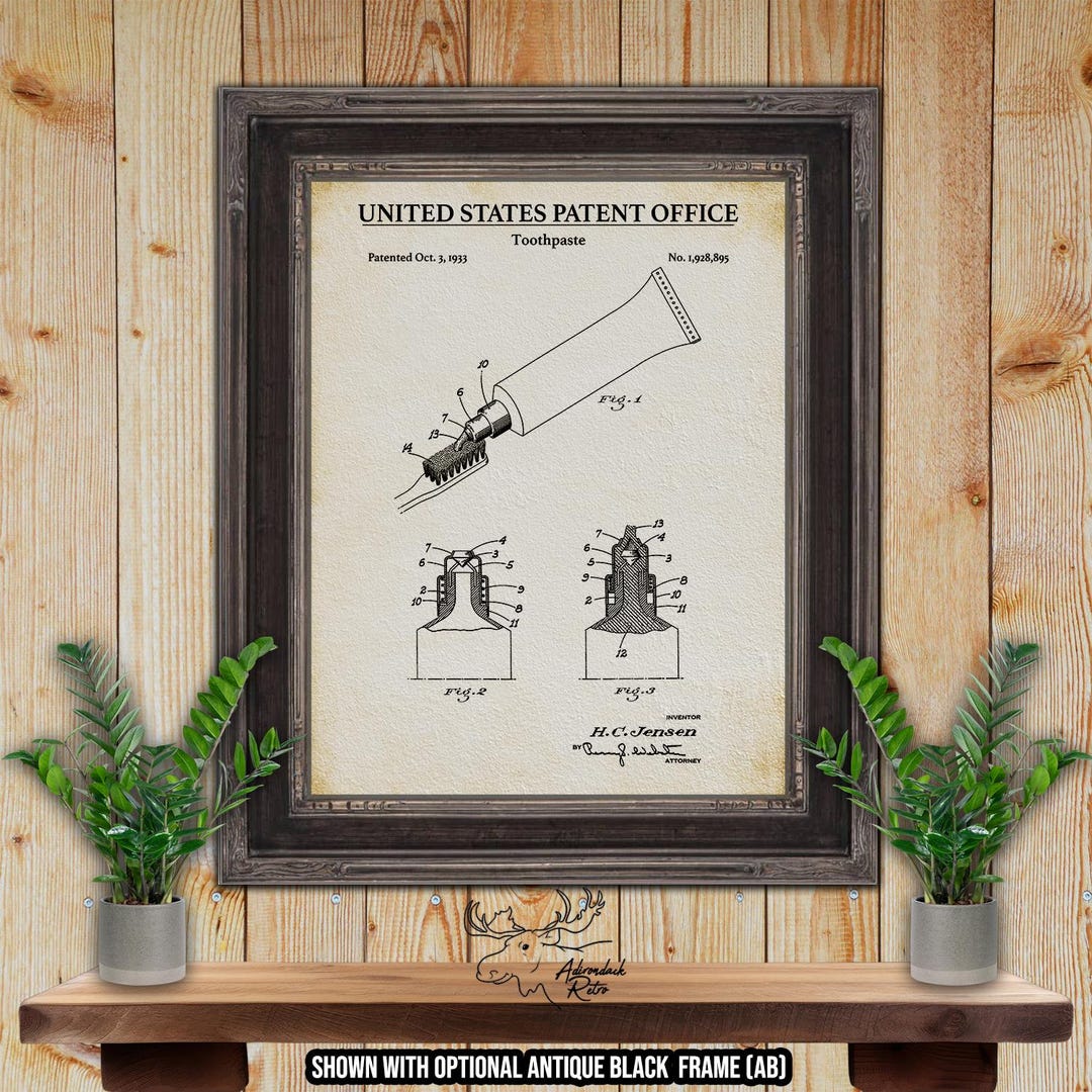 Toothpaste Patent Print - 1933 Toothpaste Poster - Historic Bathroom ...