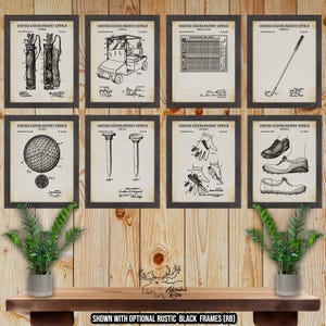 Golf Patent Print Set of 8 - Rustic Golf Posters - Golf Inventions - Clubhouse Decor - Golfing Wall Decor - Golfer Gift - Golf Illustrations