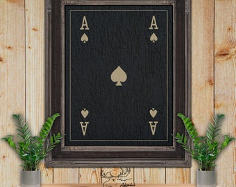 Ace of Spades Playing Card Print- Black & Tan Fine Art Print - Man Cave Decor - Poker Player Gift - Game Room Art - Card Player Gift