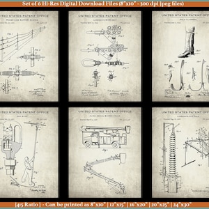 Lineman Set of 6 PRINTABLE Patent Prints - Digital Lineworker Posters - Lineman Inventions - Journeyman Gift - Office Decor