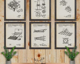Board Games Patent Print Set of 6 - Vintage Board Games Poster Set - Game Lover Gift - Game Inventions - Game Room Wall Decor - Gamer Gift