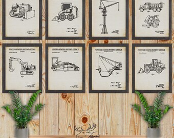 Baumaschinen Patent Print 8er Set - Schwere Ausrüstung Poster Set - Baufahrzeug Erfindungen - Baustellen Wand Kunst