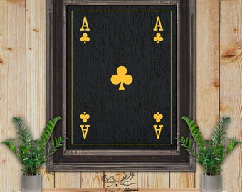 Ace of Clubs Playing Card - Black & Gold Fine Art Print - Man Cave Decor - Poker Player Gift - Game Room Art - Card Player Gift
