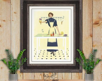 Coles Phillips Fadeaway Girl Art Print - Grapefruit For Breakfast Art Deco Romance Illustration - Vintage Fashion Wall Art - Kitchen Poster