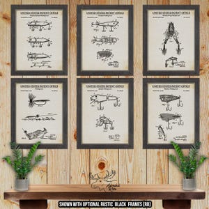 Fishing Lure Patent Print Set of 6 - Vintage Fishing Tackle Posters - Fisherman Gift - Angler Gift - Fishing Wall Art - Man Cave Wall Decor