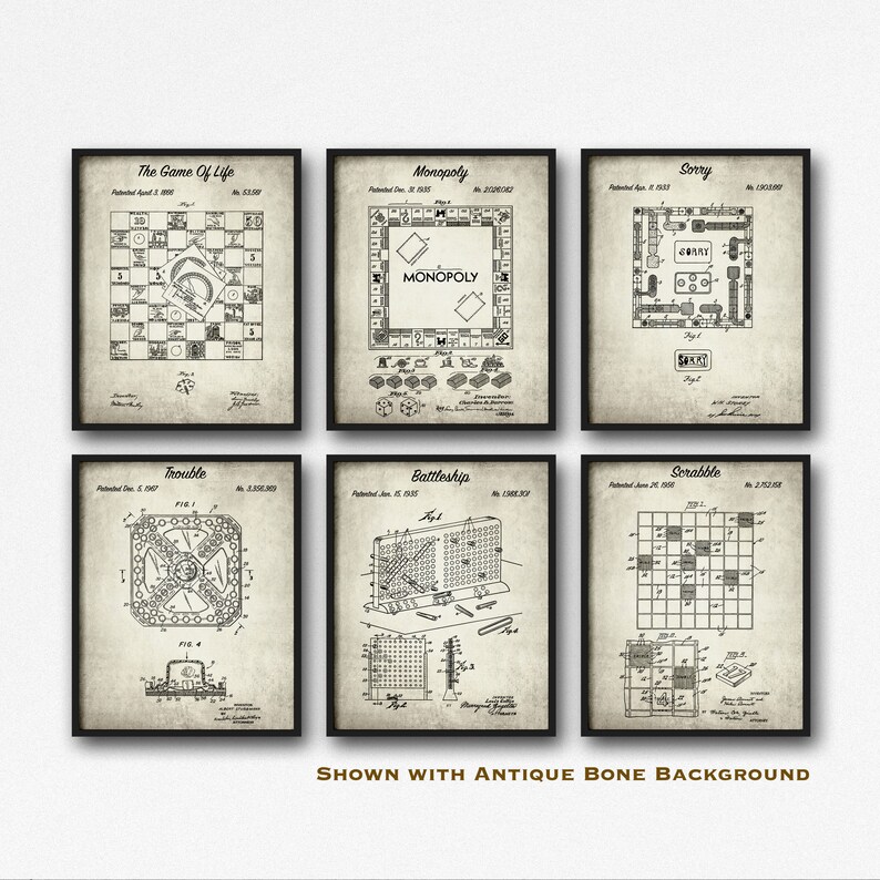 Board Games Patent Print Set of 6 Board Game Poster Set | Etsy