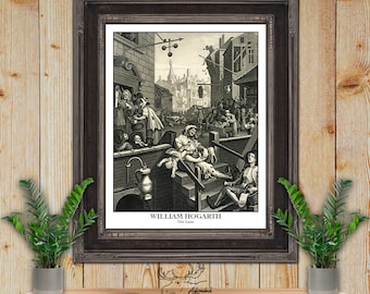 Gin Lane by William Hogarth Giclee Fine Art Print - Rustic Bar Decor - Satirical Wall Art - Pub Decor - Man Cave Wall Decor