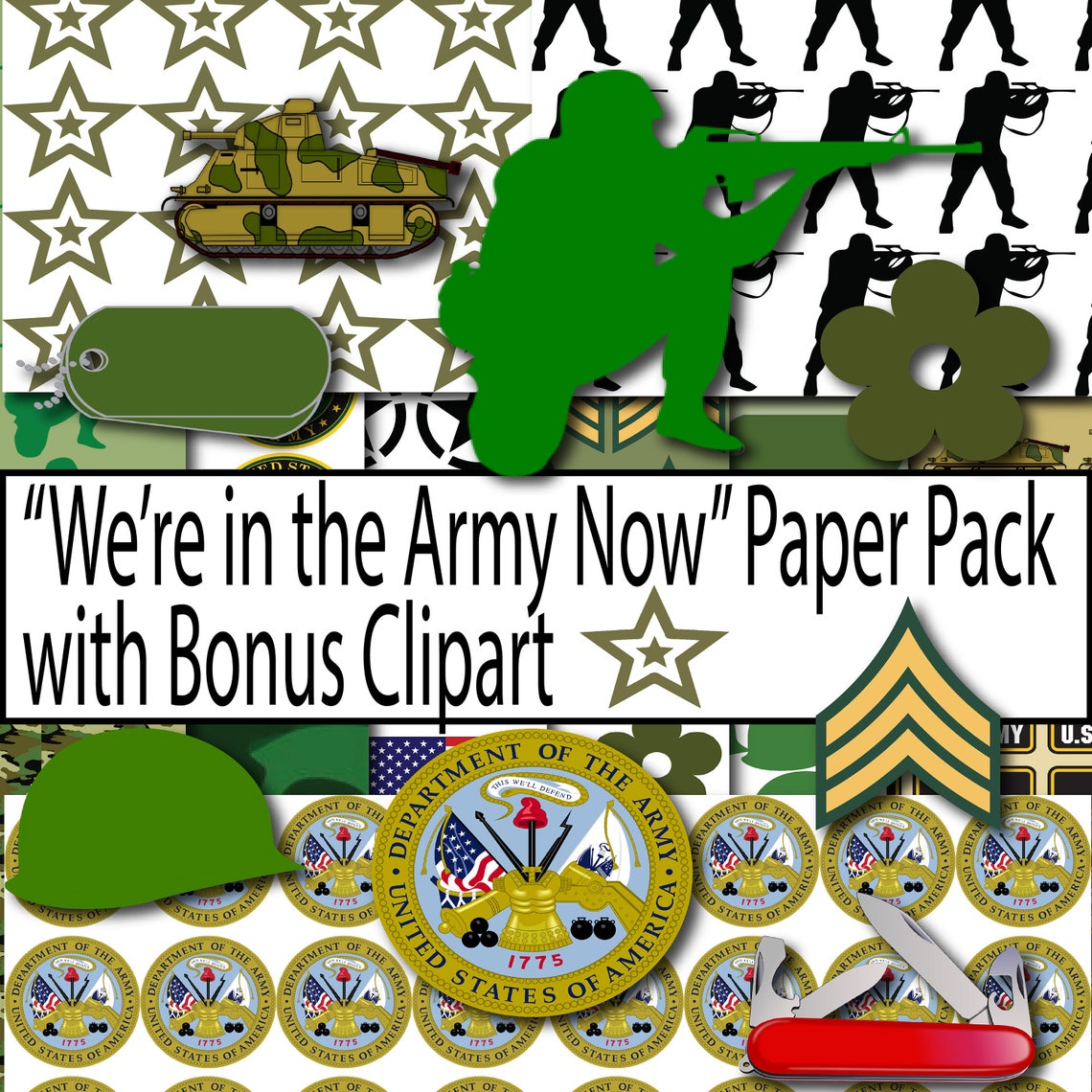 Army Digital Paper Army Paper Scrapbook Paper Army Etsy