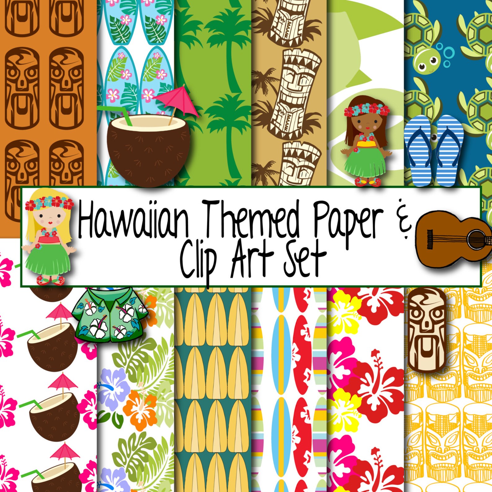 Scrapbook Paper Hawaiian Theme Hawaiian Clip Art Aloha | Etsy