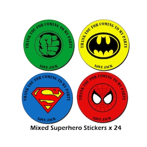 Personalised Super hero Birthday Stickers For Party Thank You Sweet Cone Bags