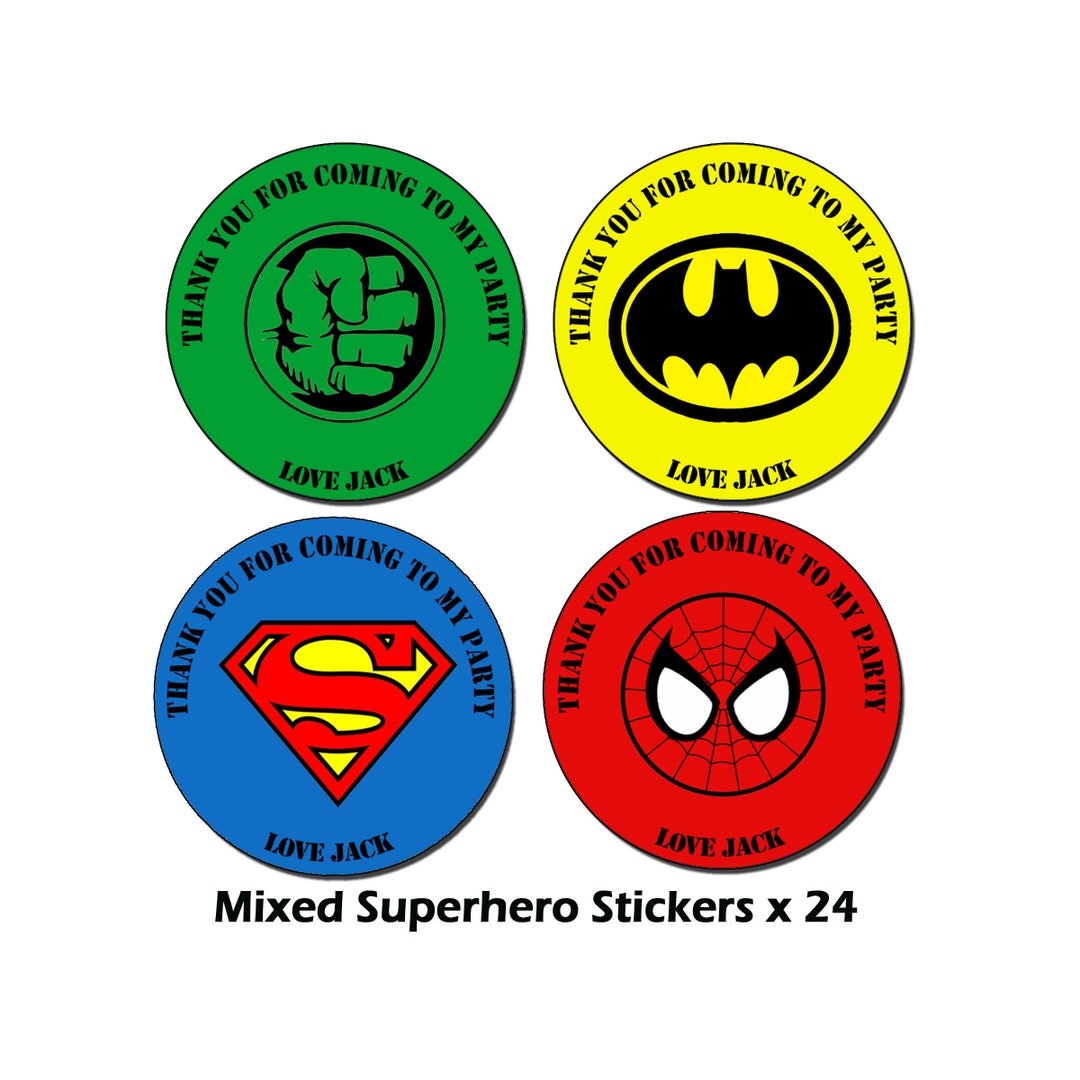 70 x MIXED Superheroes Stickers NON Personalised Party Bag Thank