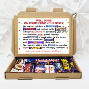 Personalised  Exam Good Luck Treat Box/ SATS/ GCSES/ 11+ A Levels Well Done Treat Box Letterbox Gift Hug in a Box Chocolate Poem Unique