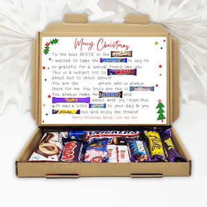 Caja de bombones con poema de amistad para la mejor amiga. Cesta de regalo de cumpleaños para la mejor amiga. Caja de bombones. Regalo para la mejor amiga. Pensando en ti. Que te mejores pronto. Merry Christmas