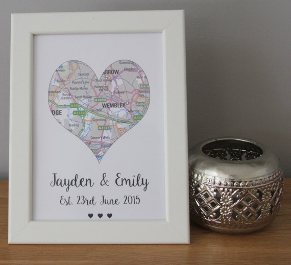 Personalised Love Heart Map Valentines Gift Girlfriend Keepsake