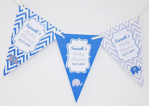 223 24 x Personalised BABY SHOWER Yellow Pink Blue Bunting Stickers Christening