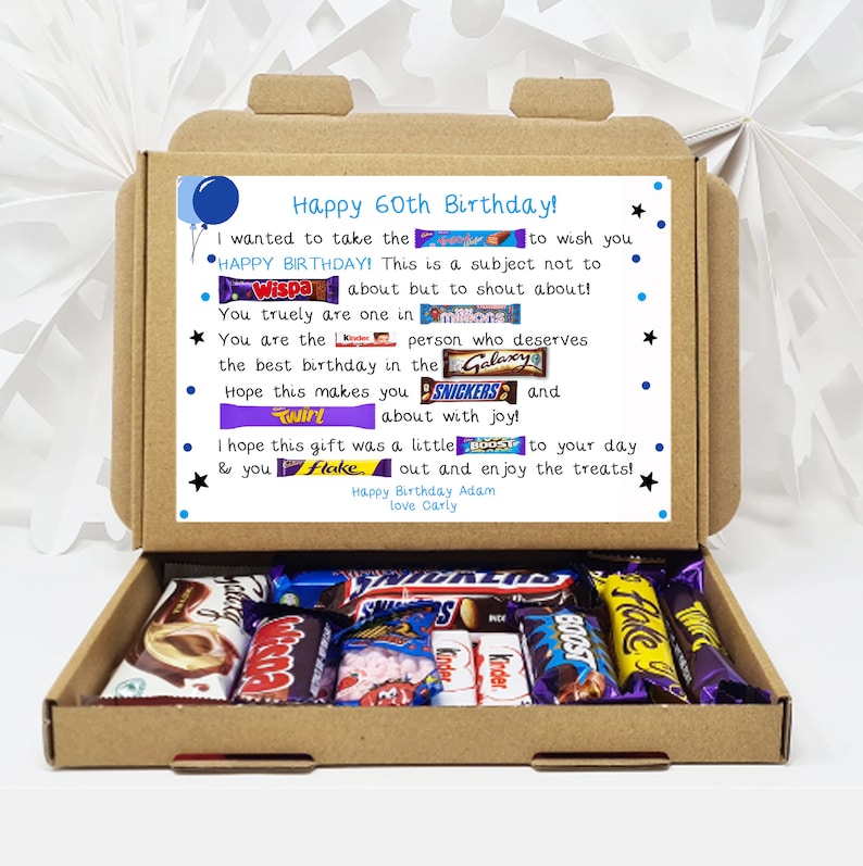 Personalised Birthday Gift 21st 18th 30th 40th Poem Chocolate Treats Box Hamper Sweet Present Gift for all ages Him/Her 60th Birthday