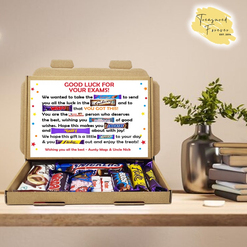 Personalised Exam Good Luck Treat Box/ SATS/ GCSES/ A Levels Good Luck Treat Box Letterbox Gift Hug in a Box Chocolate Poem Unique image 6