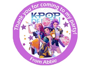 Personalised K-Pop Demon Hunters Party Stickers | Huntrix Inspired Birthday Labels |  Sweet Cones, Gift Bags & Party Favours Thank you gifts