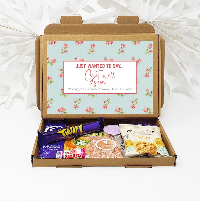 Get well soon Hug in a box, Letterbox gift Afternoon tea, hamper gift, thank you gift, Floral Blue