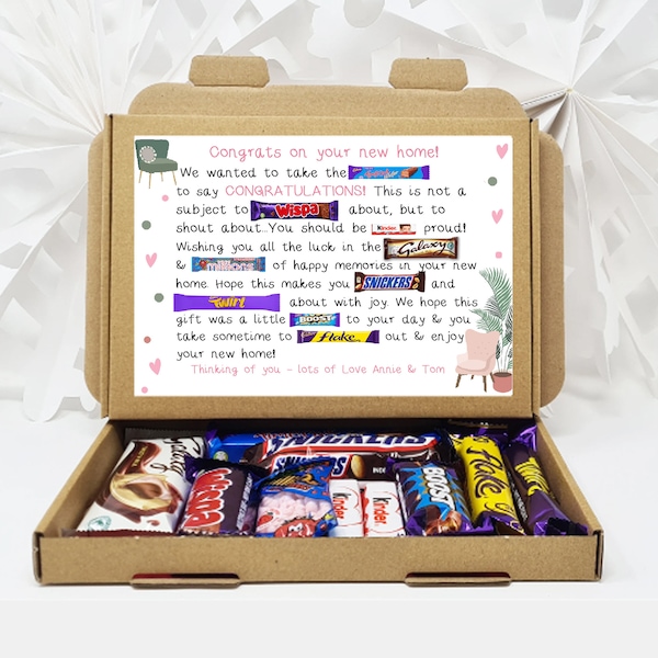 Personalised New Home Poem Treat Box Letterbox Gift Hug in a Box Hamper Chocolate Lover Poem Gift Unique House